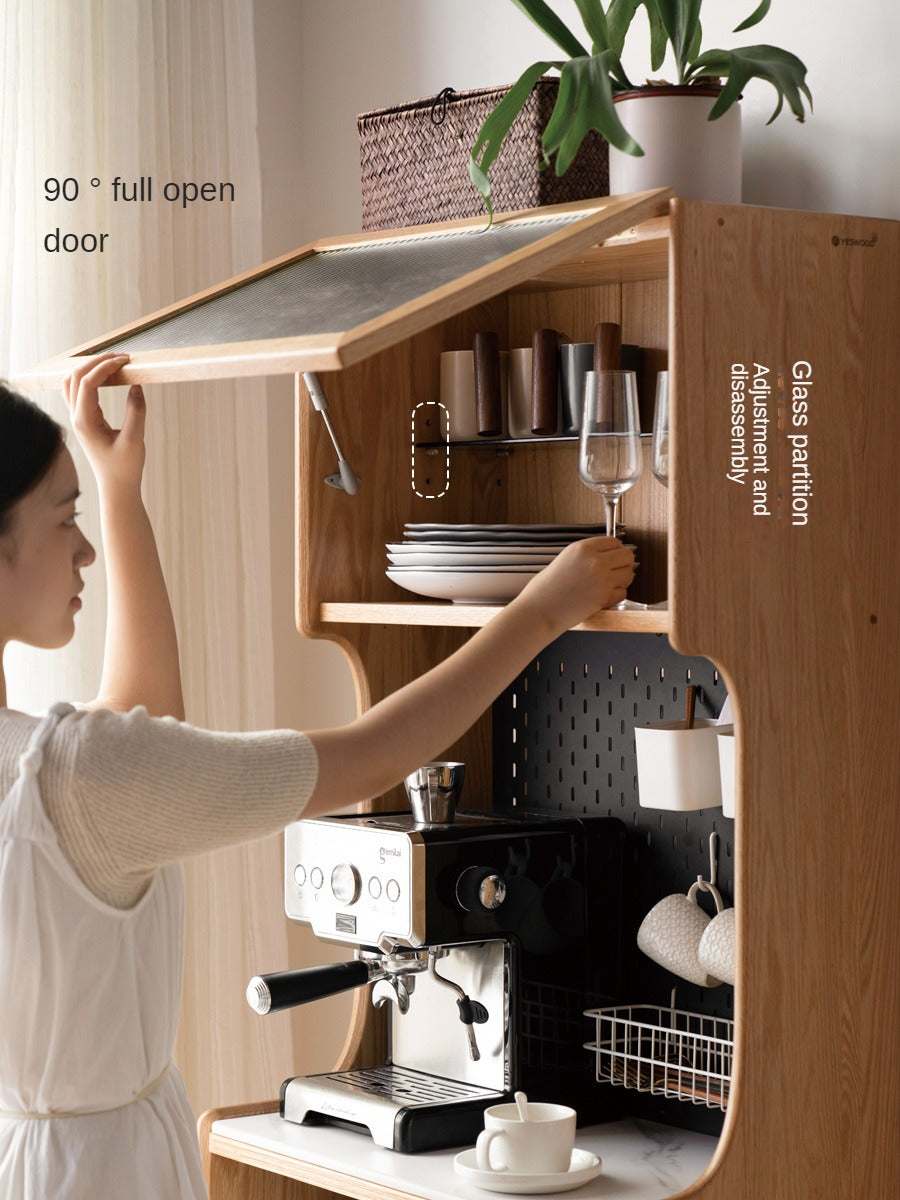 Solid RubberWood, Oak Solid Wood Sideboard Rock Board LED Light