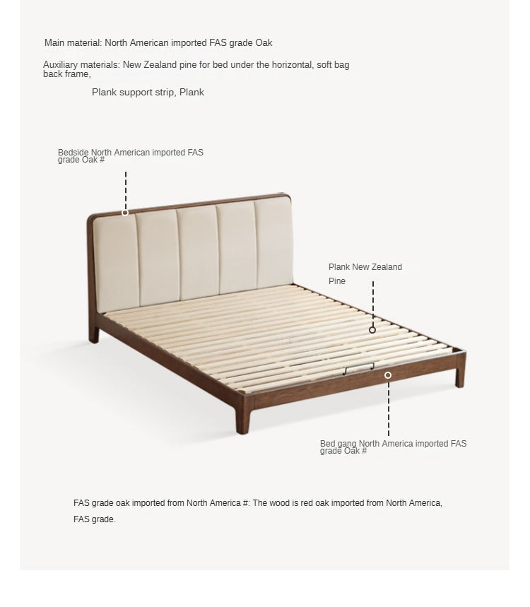 Oak, Rubberwood Solid Wood Genuine Leather, eco Leather Bed Modern