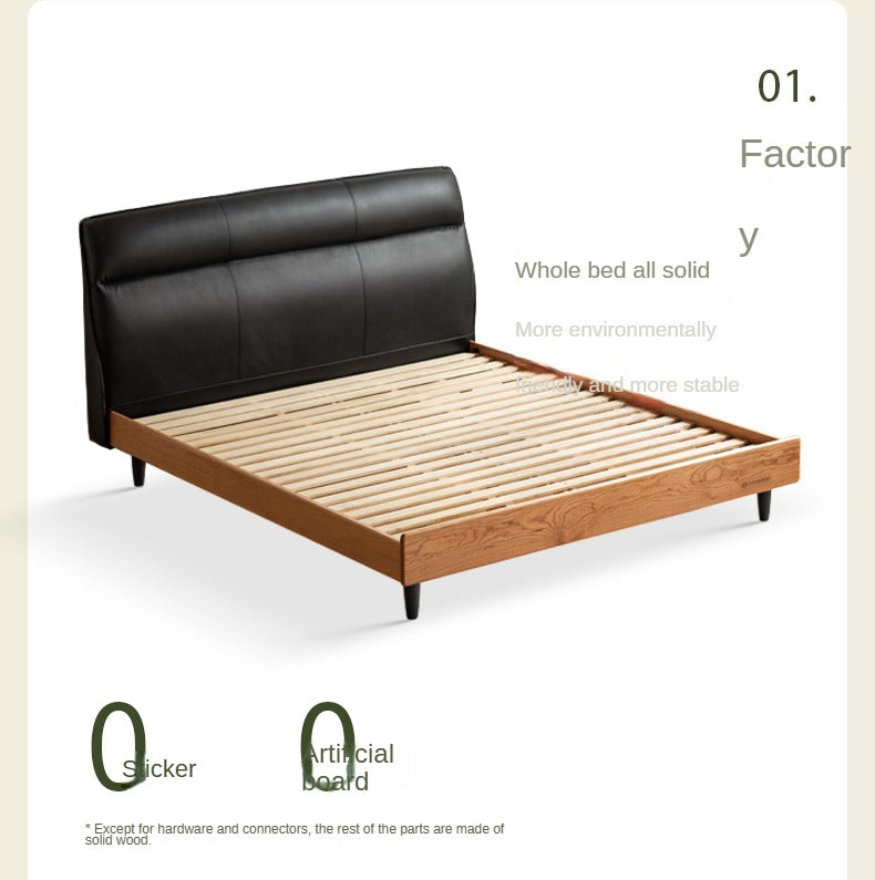 Cherry Solid Wood Suspended Leather Soft Bed Light Luxury.