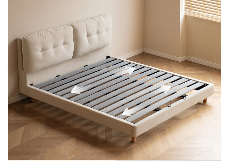 Fabric Soft Bed White Cream Style