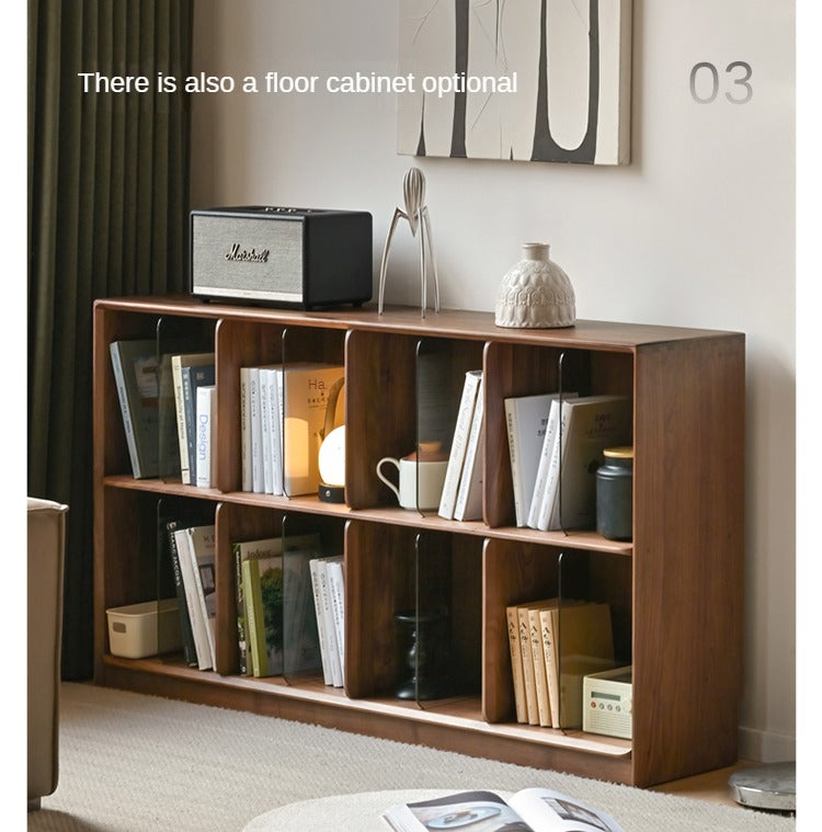 Black Walnut, Oak Solid Wood Bookcase Modern Storage Cabinet.