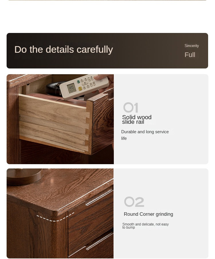 Oak Solid Wood Nordic Style Nightstand.