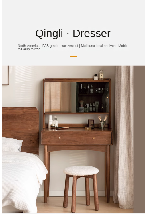 Black Walnut, Walnut Tree Solid Wood Mirror Dressing Table.