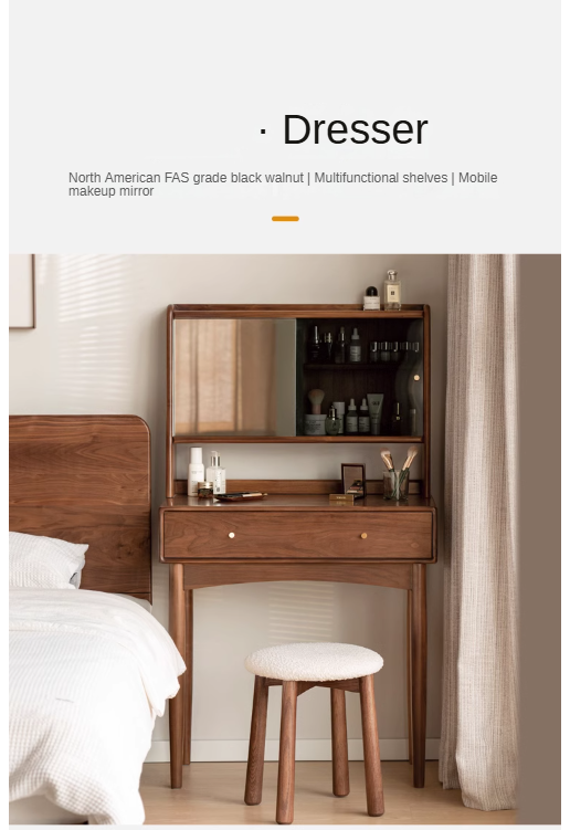 Black Walnut, South American Walnut Tree Solid Wood Mirror Vanity Table.