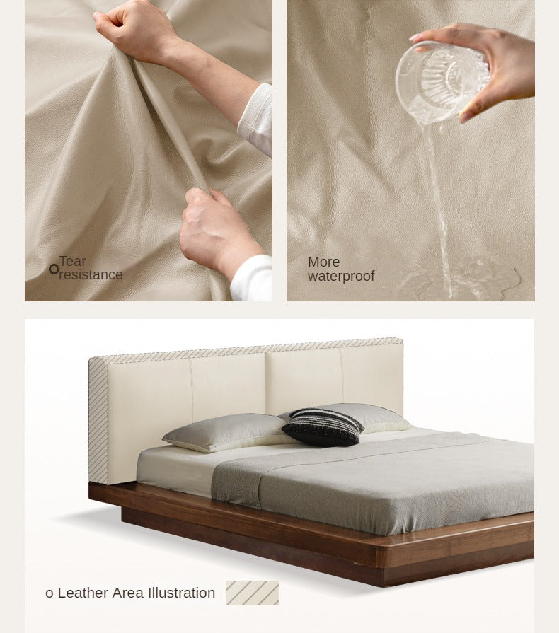 Black Walnut Solid Wood Leather Soft Suspended Bed