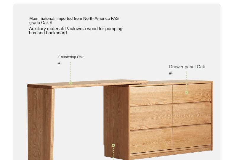 Oak, Solid Rubberwood Dressing Table L-Shaped Corner