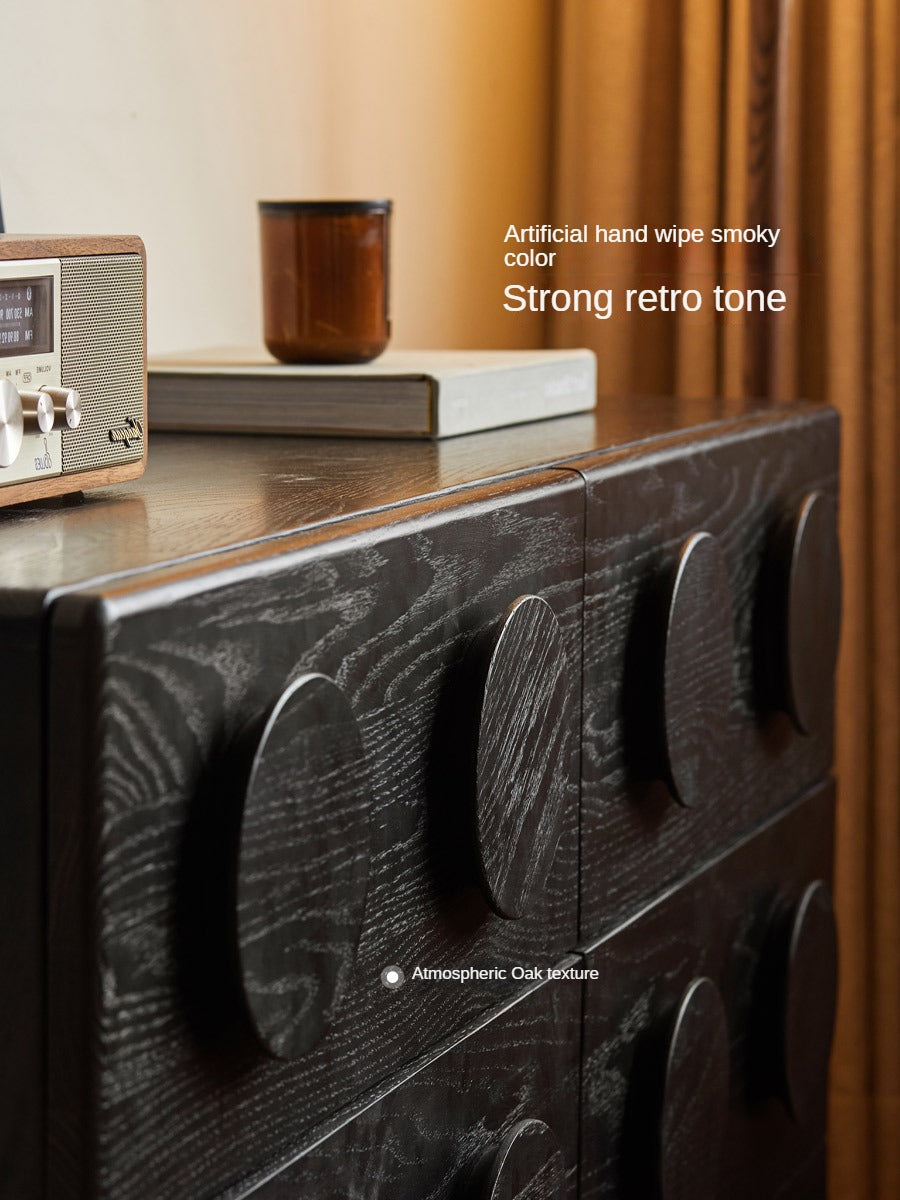 Oak Solid Wood Chest of Drawers Retro Black