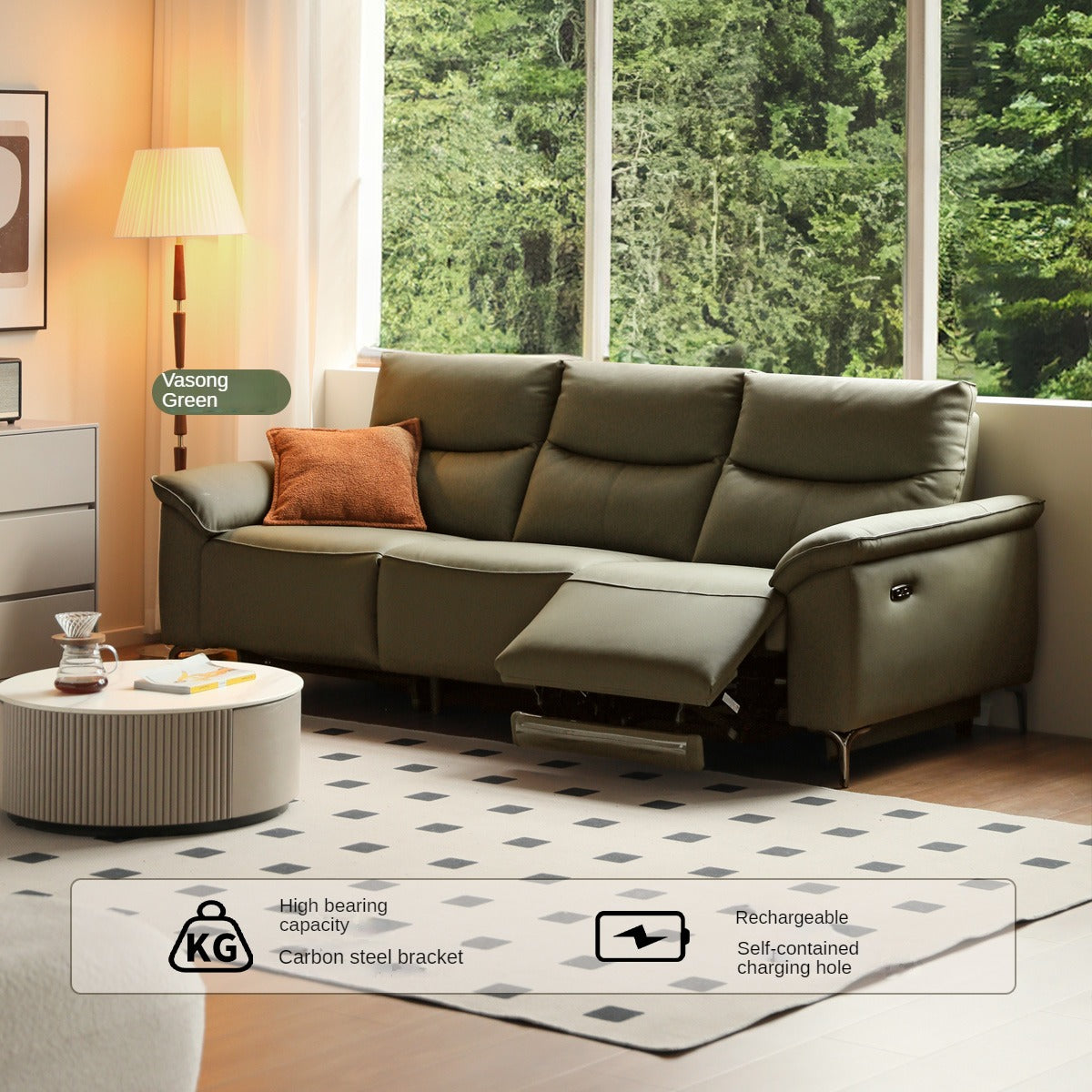 Leather Electric Head Layer Leather Adjustable Function Sofa.