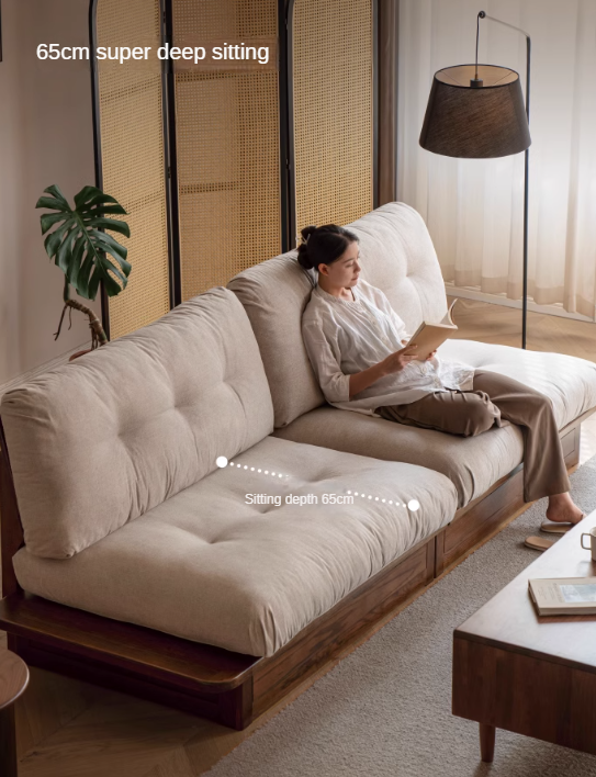 Oak Solid Wood Modern Fabric Sofa.