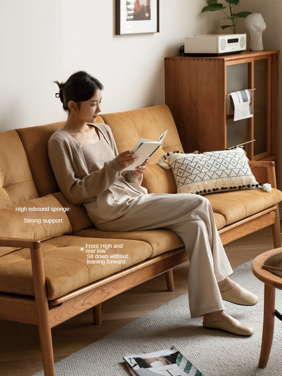 Oak Solid Wood Rattan Vintage Dual-purpose Sofa.