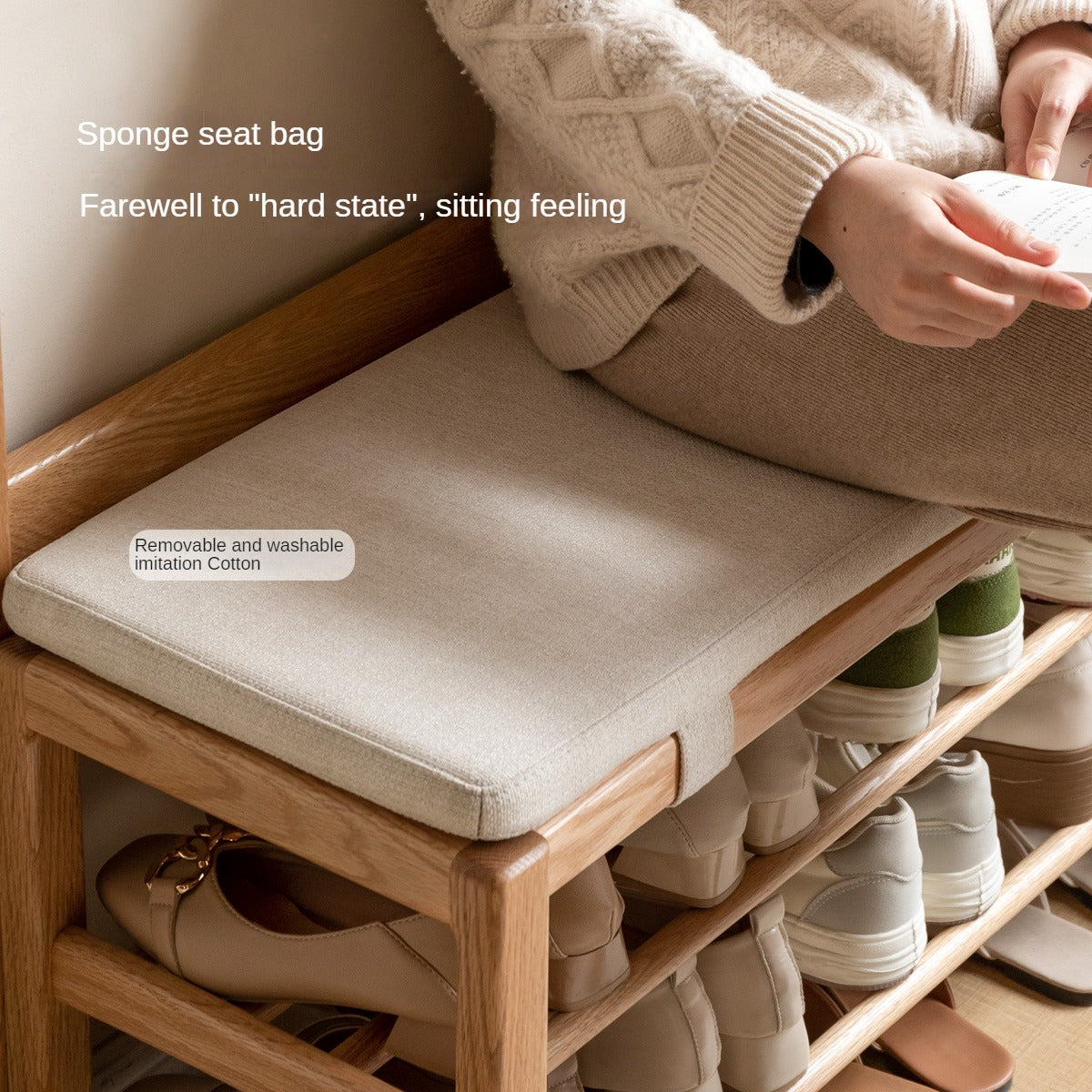 Oak, Beech Solid Wood Shoe Stool Hanger Entrance Partition