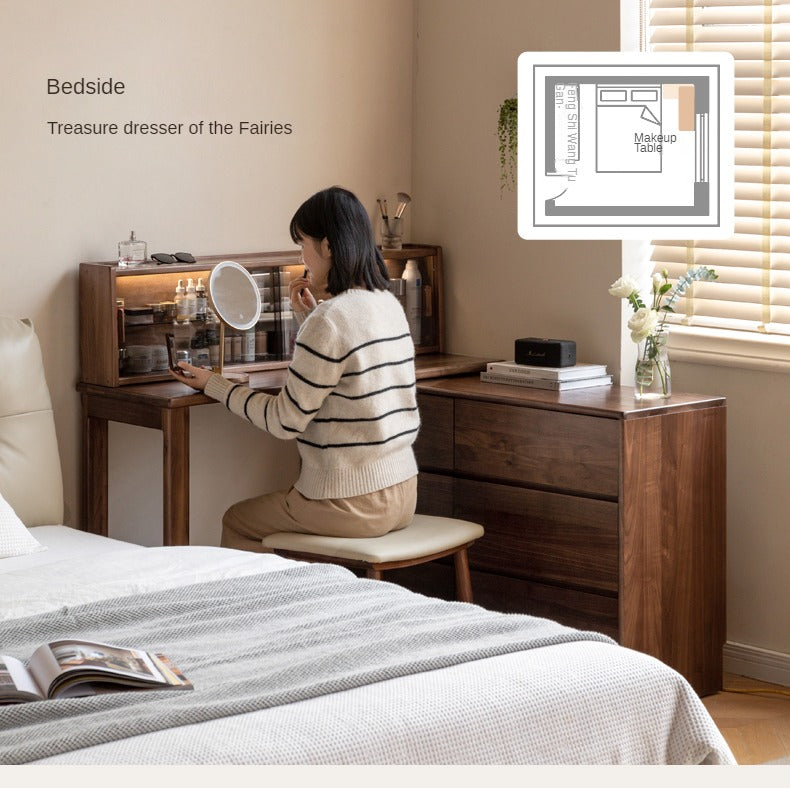 Black Walnut, Walnut Tree Solid Wood Retractable Vanity Table.