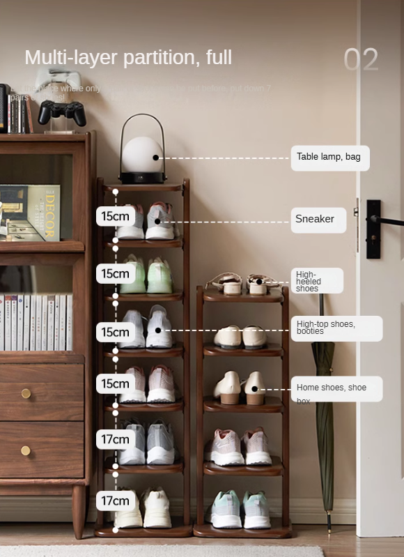 Beech, Rubberwood Solid Wood Ultra-Narrow Shoe Cabinet