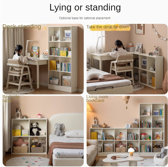 Rubber Solid Wood Cream Style Children's Free Сombination Bookshelf.