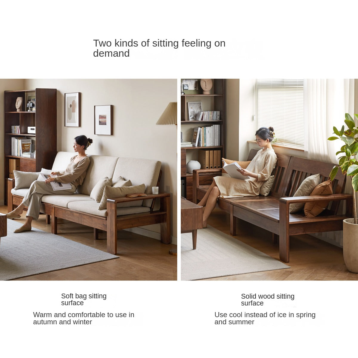 Black Walnut, Solid Sandalwood Fabric Sofa Nordic Dual-purpose Sofa-