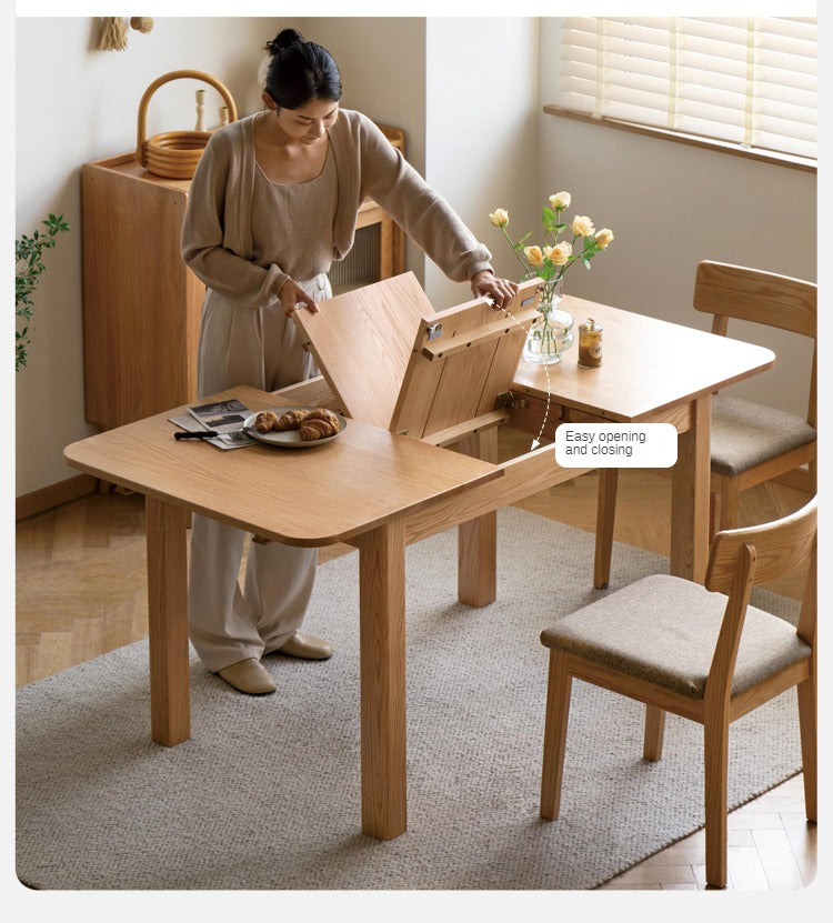 Oak Solid Wood Telescopic Folding Dining Table