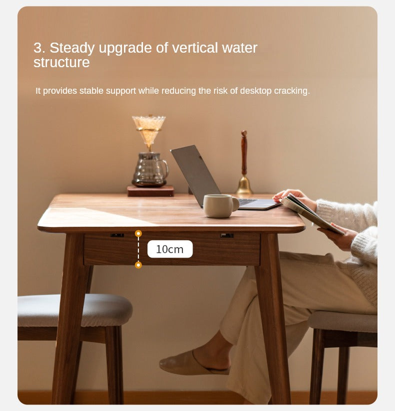 Black Walnut, Ash Solid Wood Telescopic Retractable Dining Table