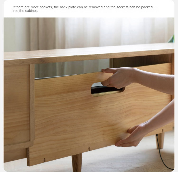 Ash Solid Wood Floor Modern Rock Board TV Cabinet.