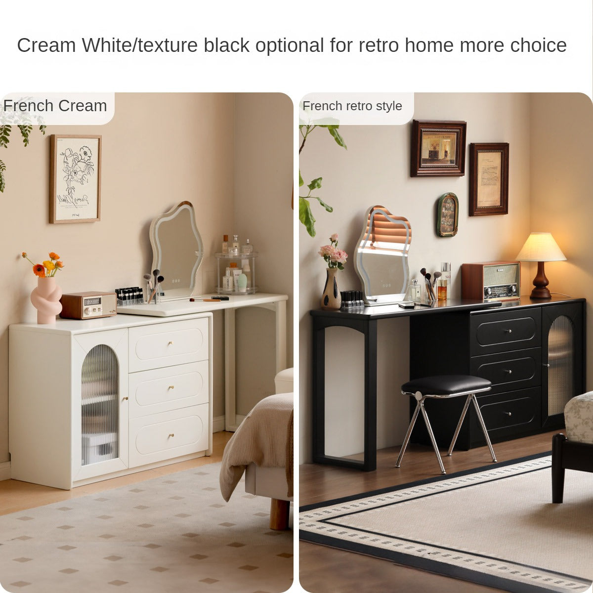 Cherry Solid Wood Retractable French Retro Dressing Table.