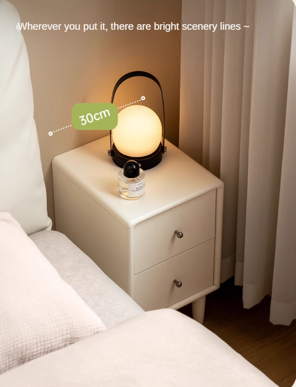 Solid RubberWood White Cream Style Nightstand