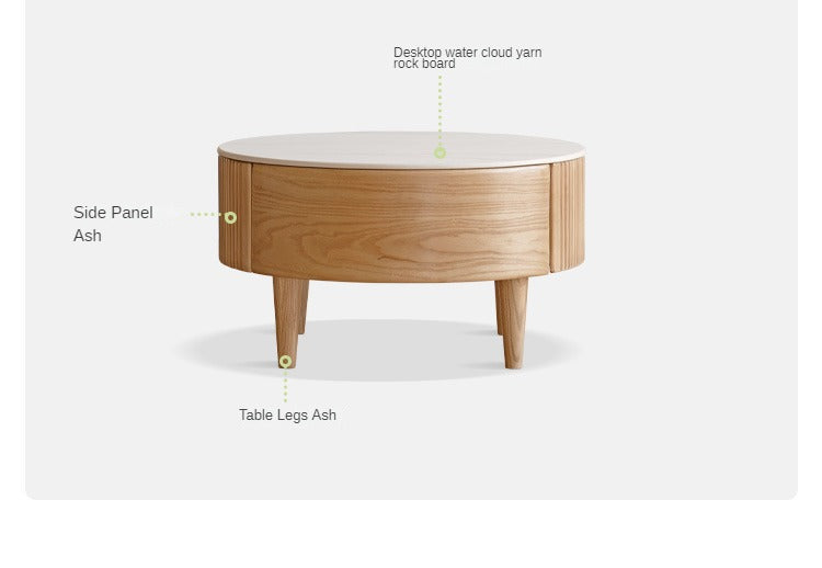 Ash Solid Wood Modern Rock Plate Round Table Coffee