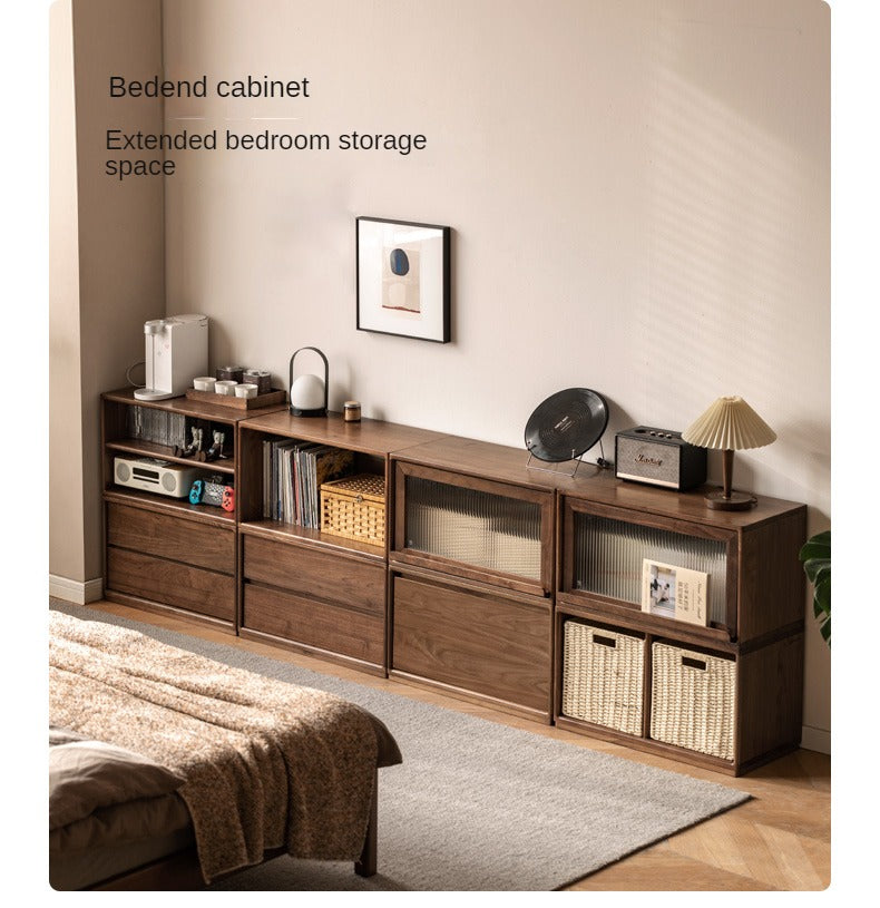 Black Walnut, Oak Solid Wood TV Cabinet Modern Module Combination Storage.