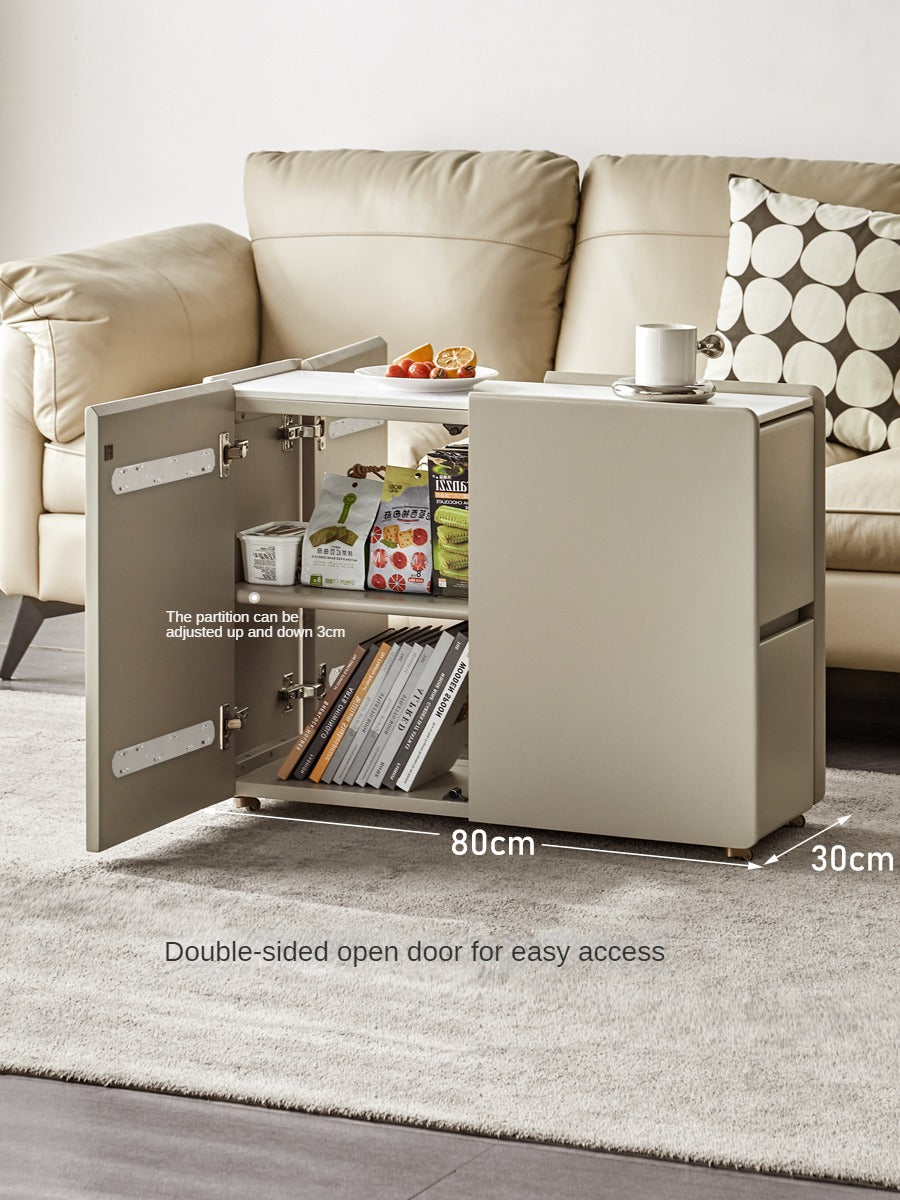 Poplar Solid Wood Side Table With Rock Slab Top