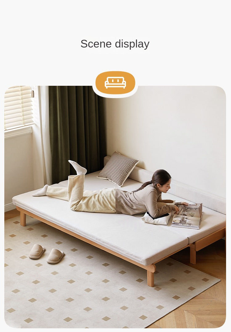 Beech Solid Wood European Folding Dual-use Double Sofa Bed.