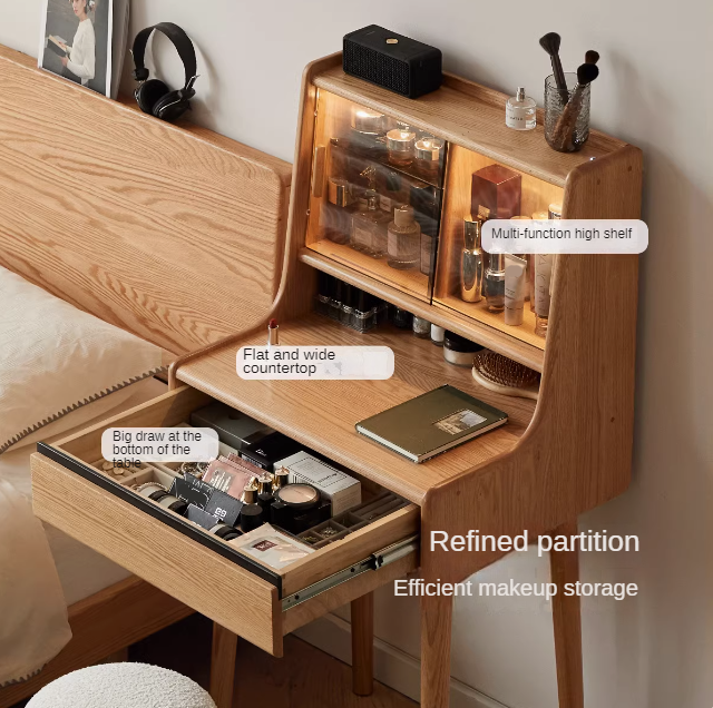 Oak Solid Wood Dressing Table Shelf Integrated.
