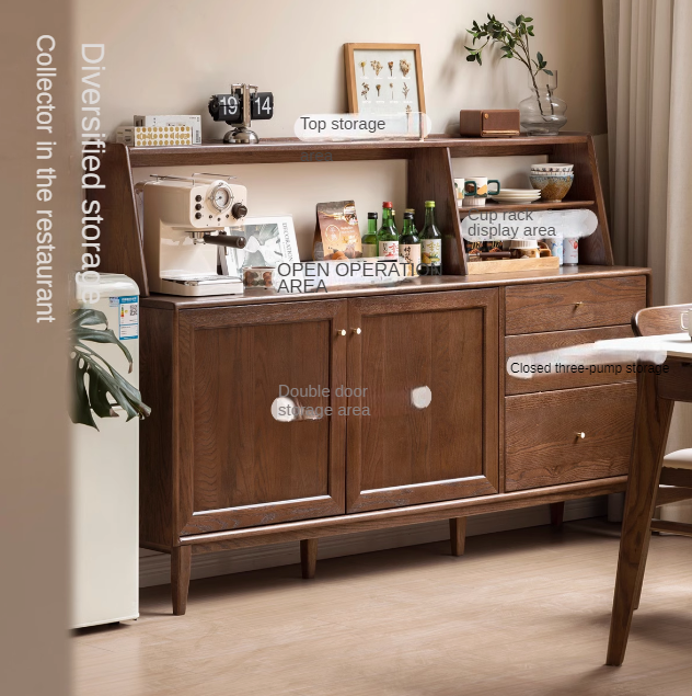 Oak Solid Wood, Solid Rubberwood Modern Dining Sideboard