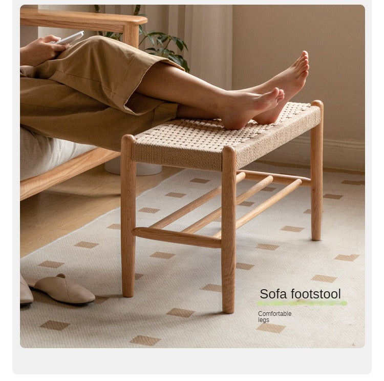Oak Solid Wood Modern Rope Shoe Bench