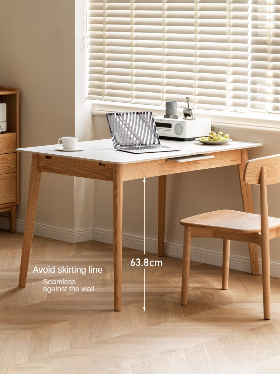 Oak Solid Wood Folding Dining Table Rock Slab Surface