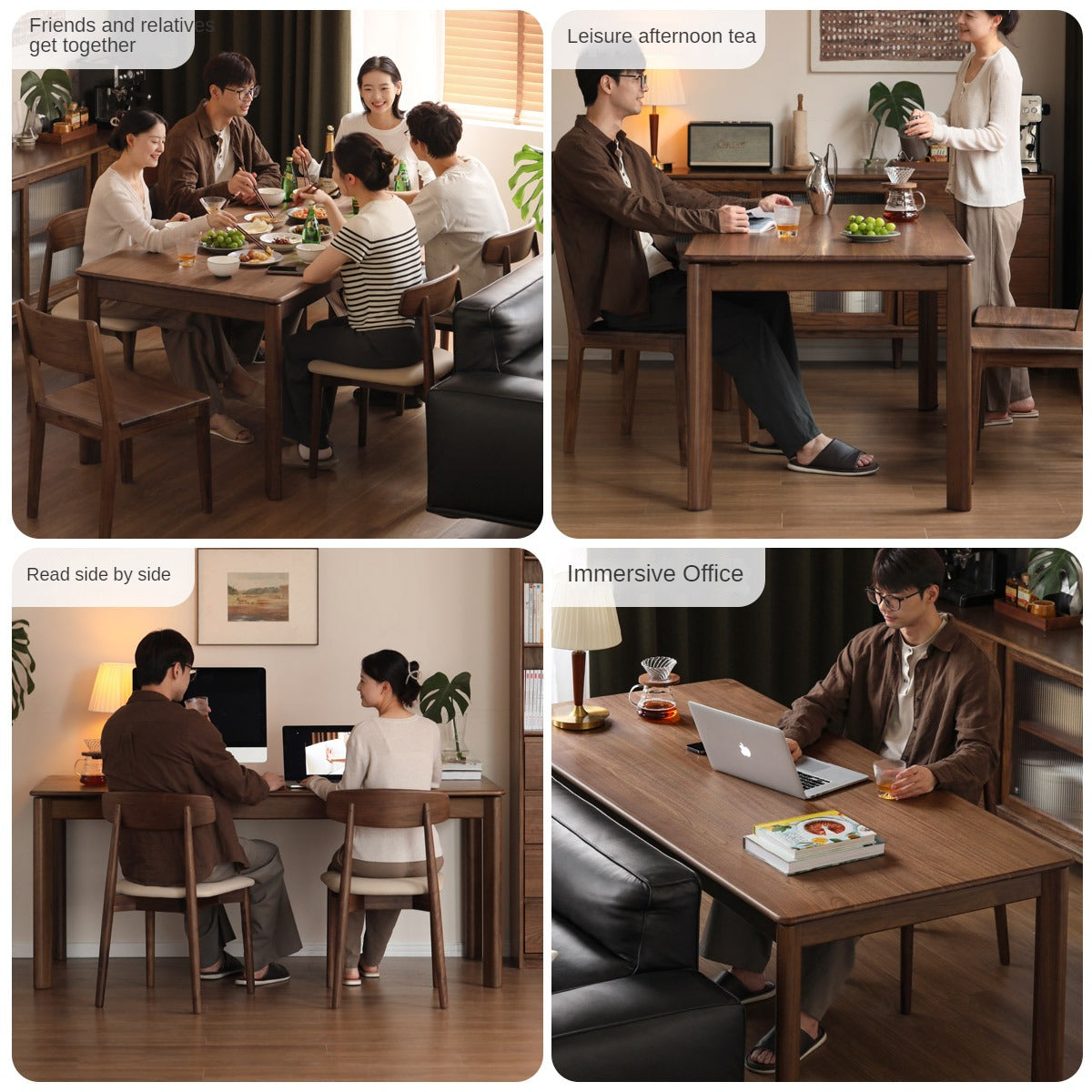 Black Walnut, Sandalwood, Ash Solid Wood Modern Rectangular Table