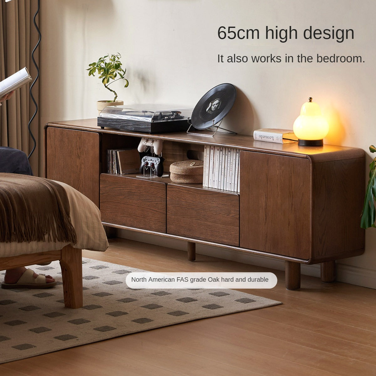 Oak Solid Wood Storage Floor TV Cabinet.