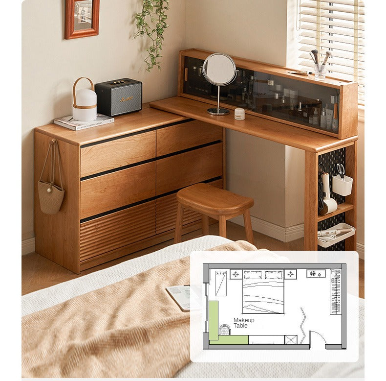 Cherry Solid Wood Retro Dressing Table.