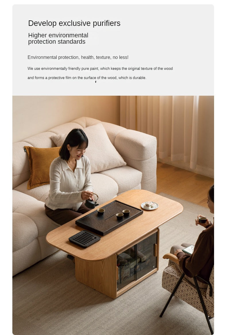 Oak Solid Wood Elevating Folding Storage Lifting Coffee Table