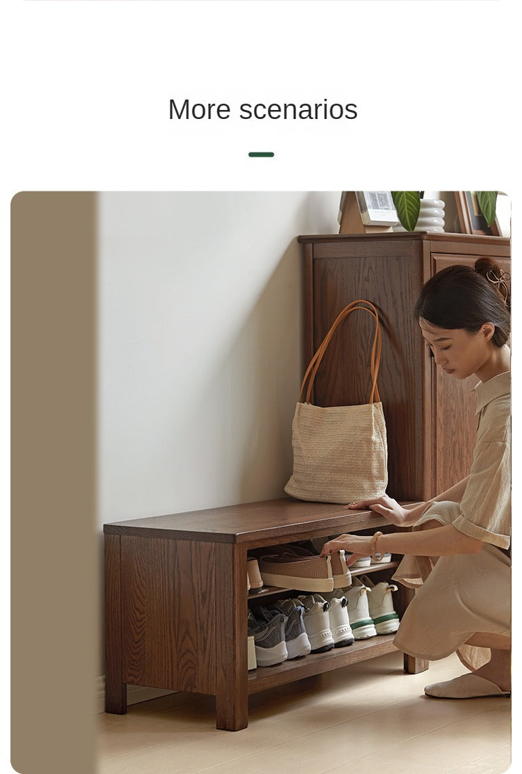 Oak Solid Wood Shoe Stool For Home Entrance