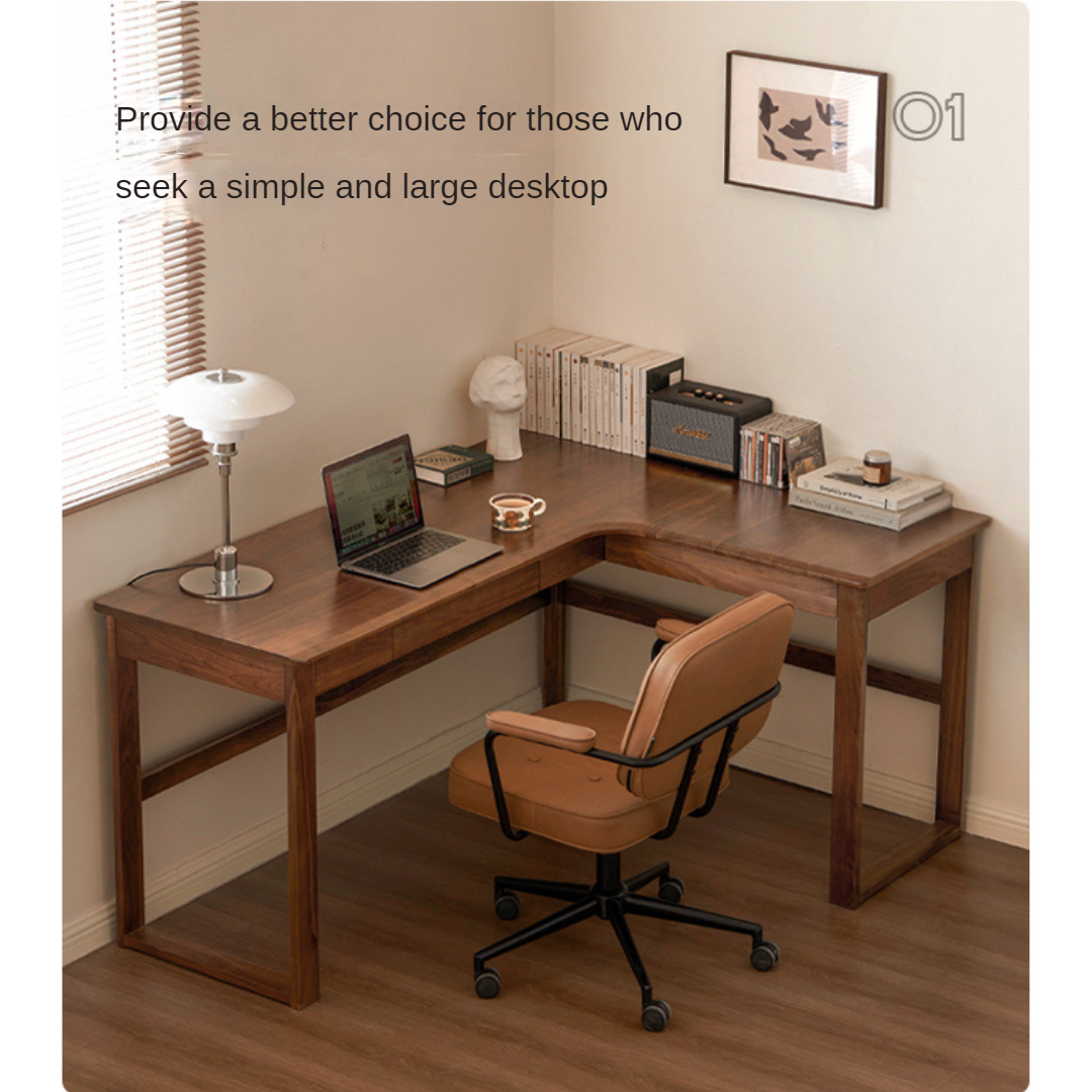 Oak Solid Wood Corner Desk Bookshelf