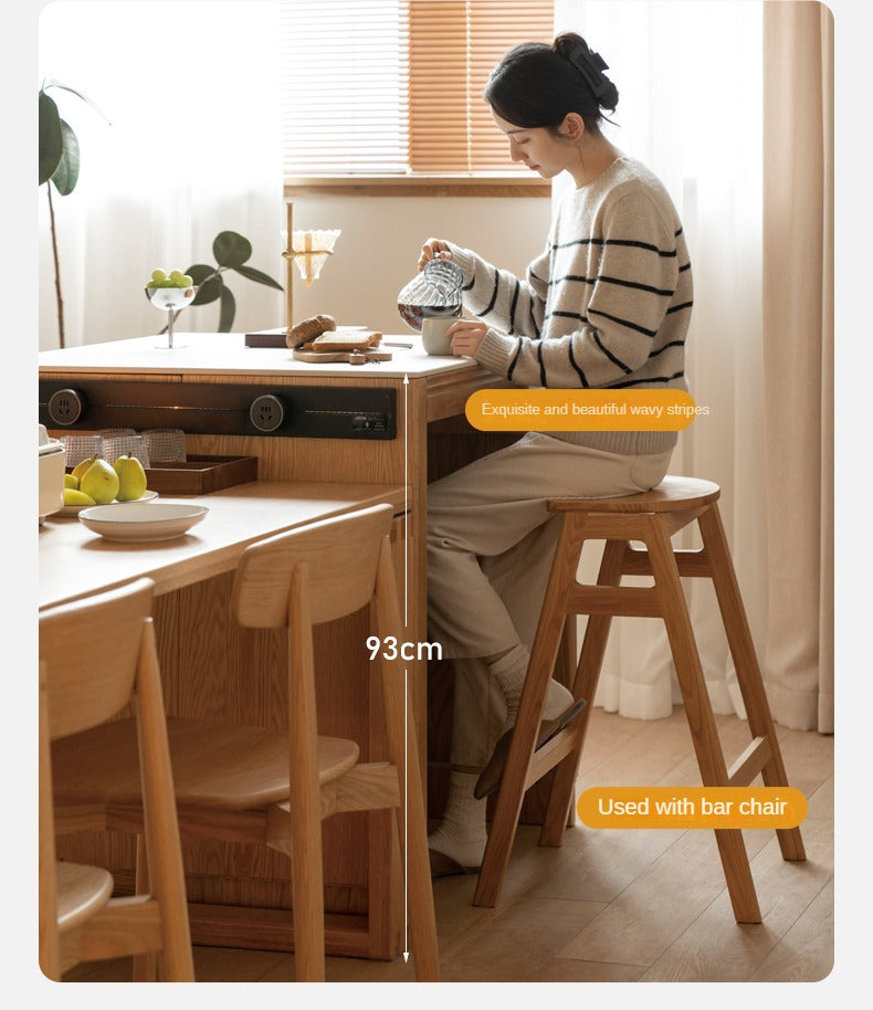 Oak Solid Wood Rock Plate Island Multi-Functional Dining Sideboard