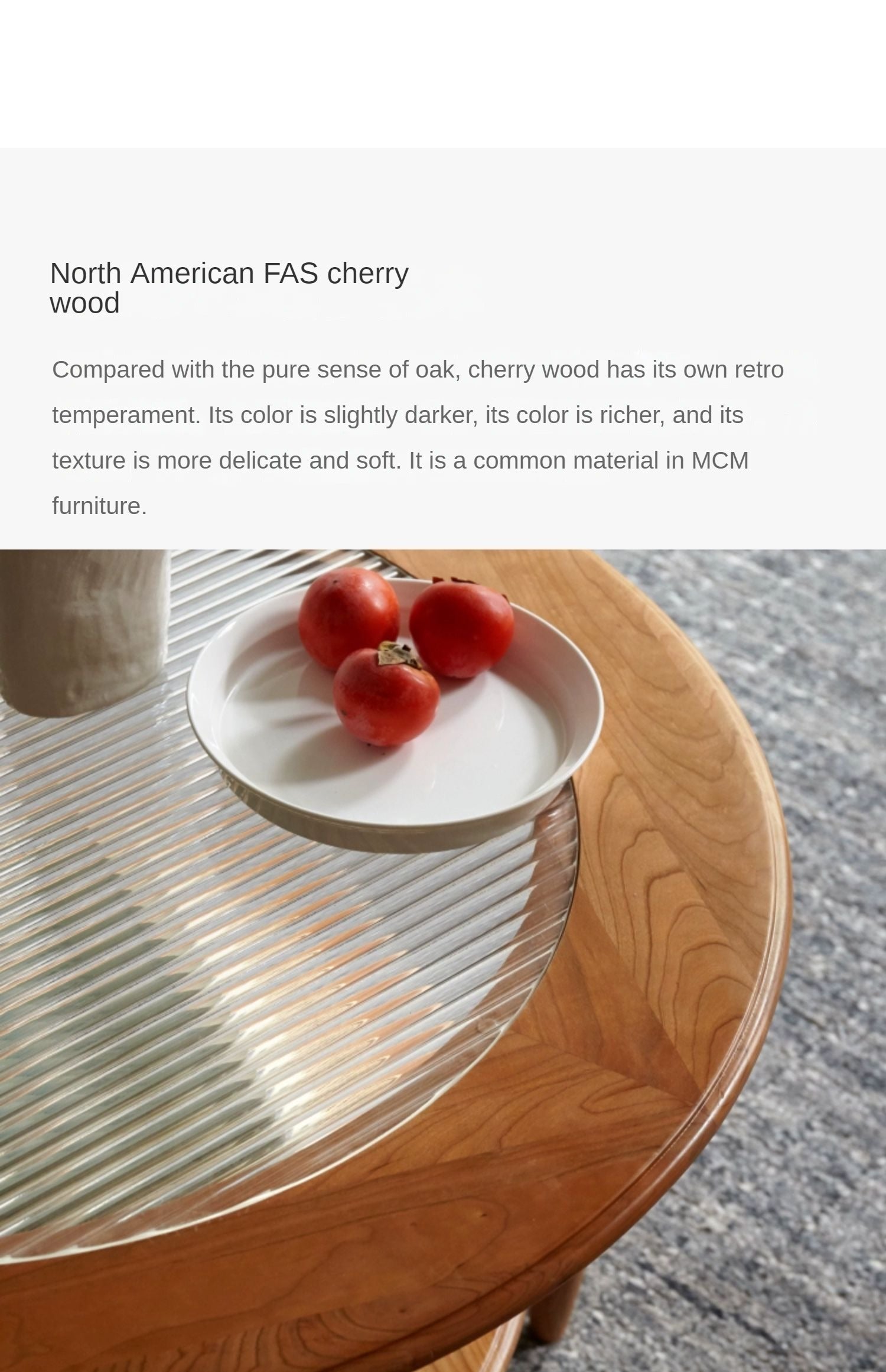 Cherry Wood Solid Wood Glass Round Coffee Table