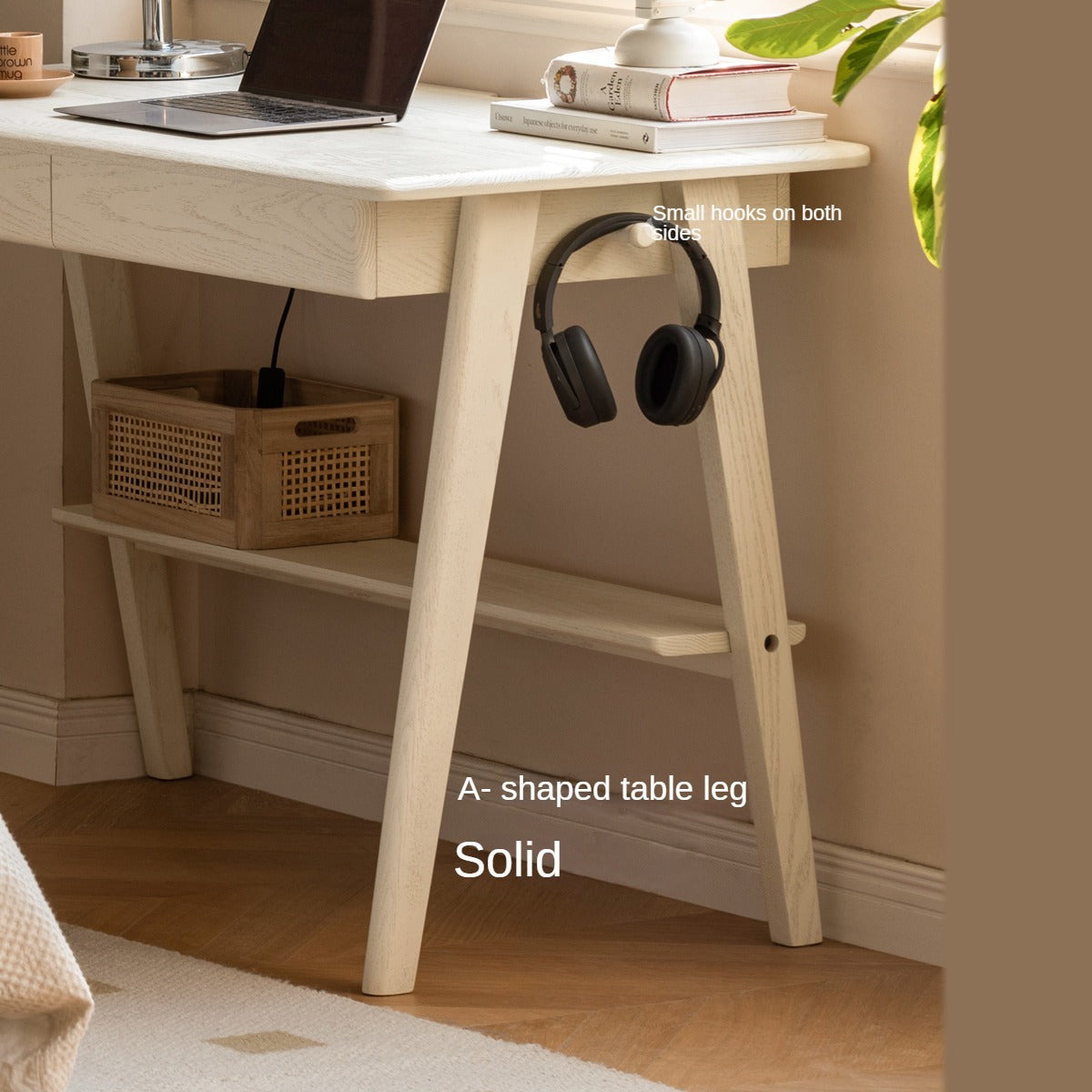 Oak, Solid Rubberwood Cream Wind Office Desk