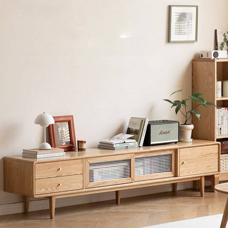 Oak, Ash Solid Wood TV Stand Sliding Door