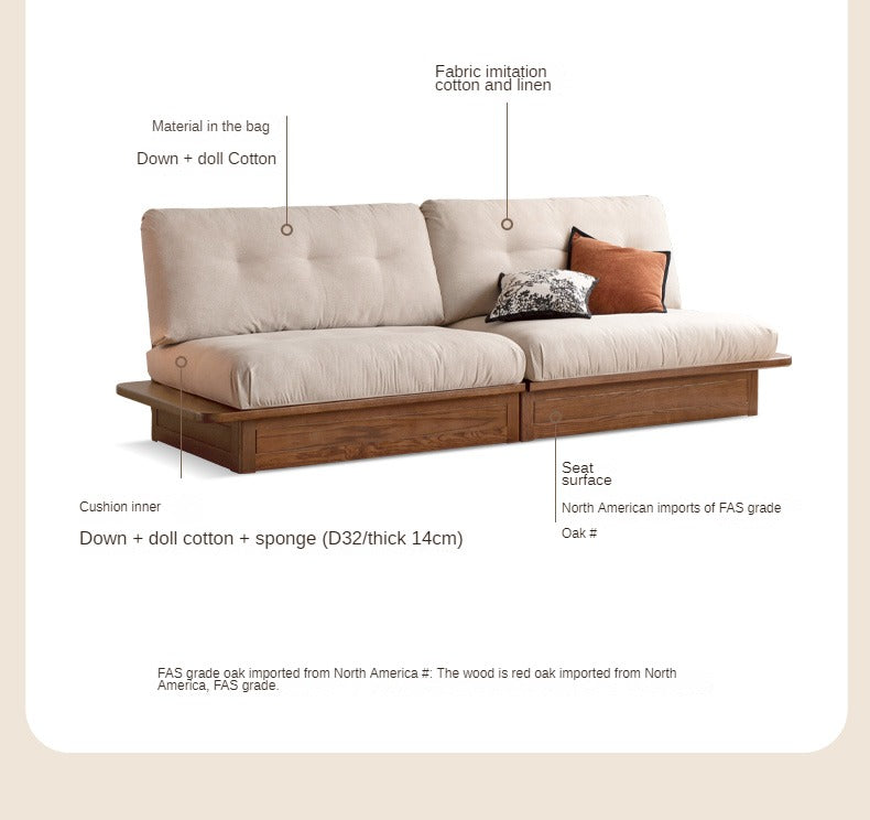 Oak Solid Wood Modern Fabric Sofa.