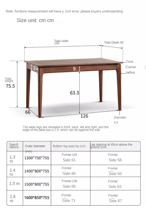Black Walnut Solid Wood Rectangular Long Dining Table