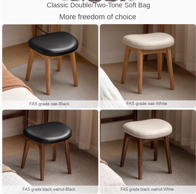 Black Walnut, Ash, Oak, Sandalwood Solid Wood Makeup Soft Stool