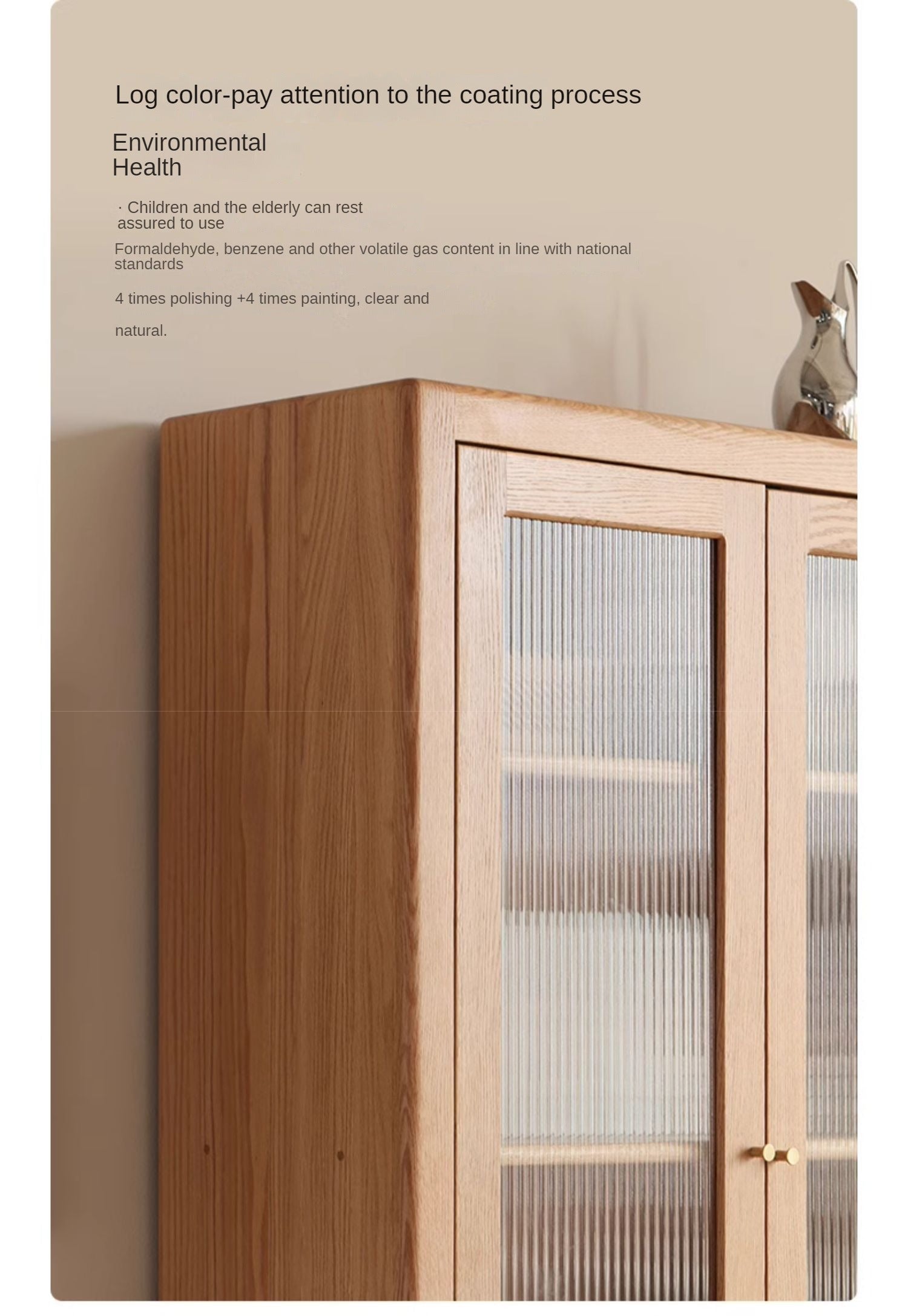 Oak Solid Wood Bookcase With Glass Door.