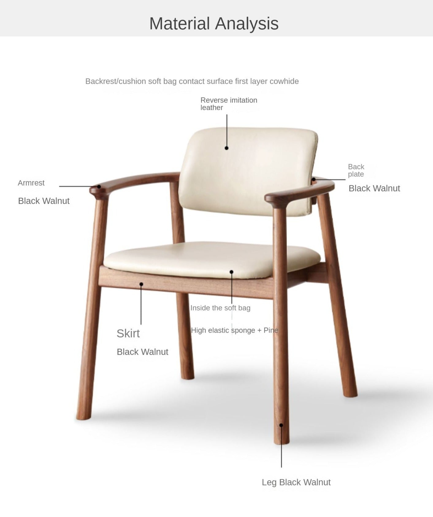 Black Walnut Solid Wood Top layer of Yellow Cowhide Armchair, Organic leather: