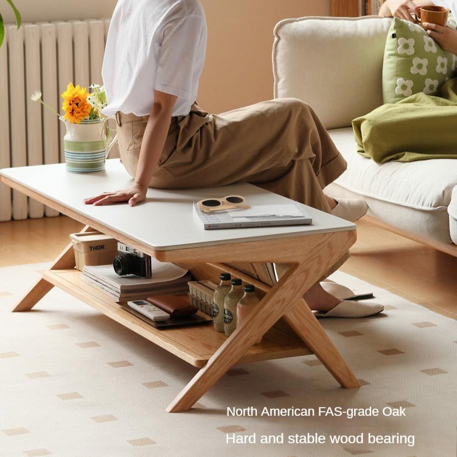 Oak Solid Wood Modern Rock Plate Coffee Table