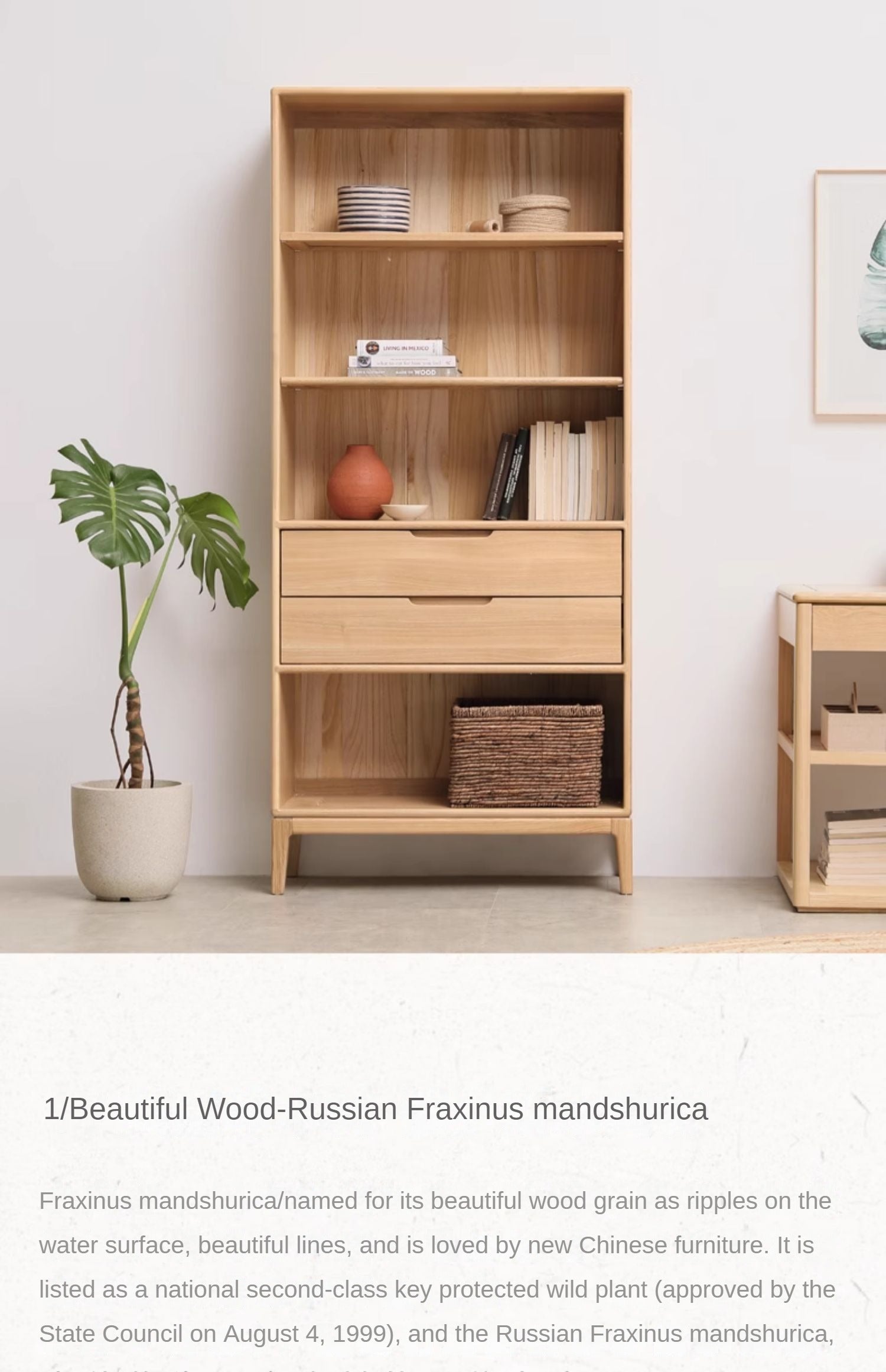 Ash Solid Wood Floor-Standing Bookcase Whole Wall Free Combination Bookshelf