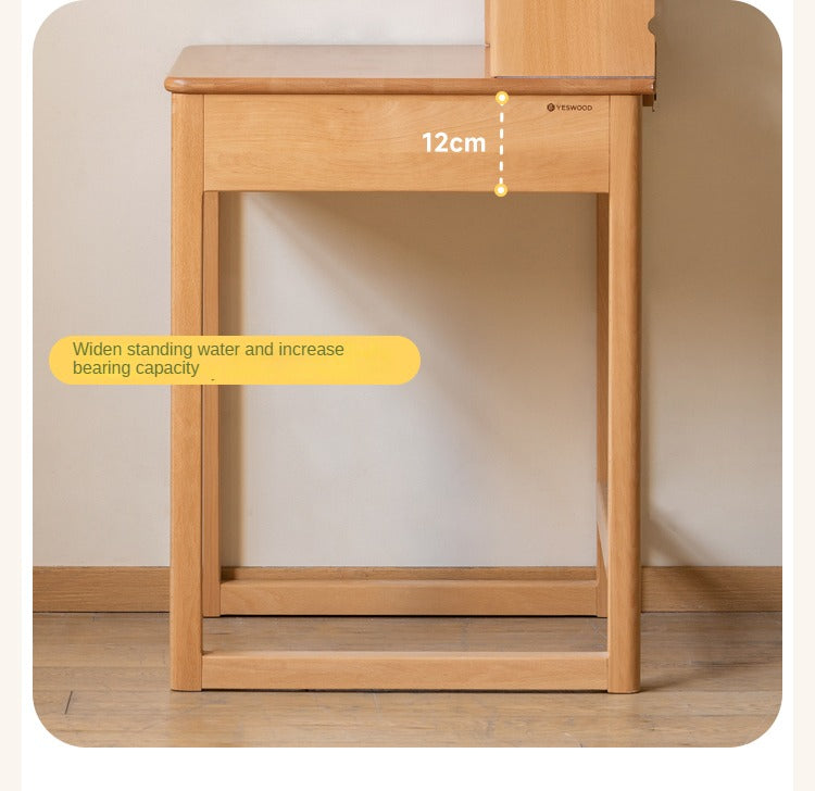 Beech, Rubber Solid Wood Children's Desk Bookshelf Integrated